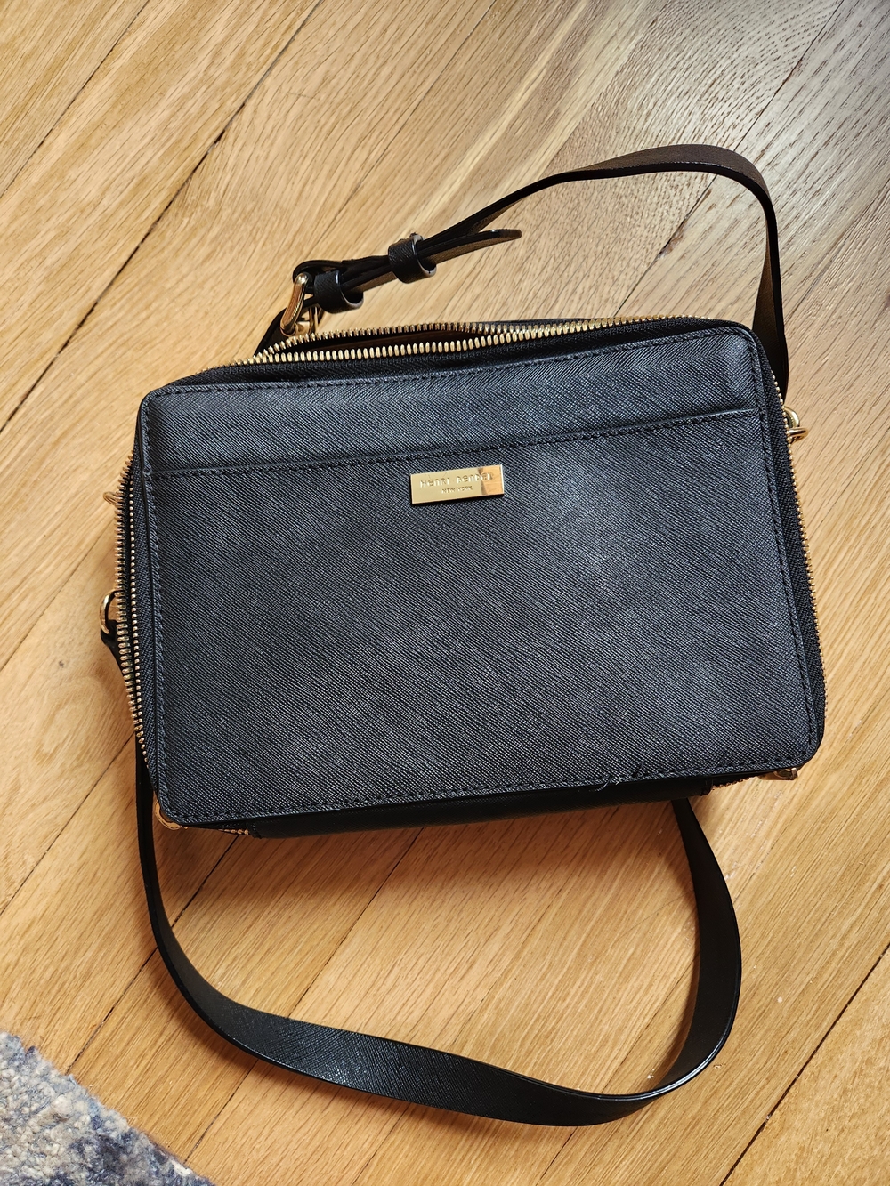 Henri Bendel Black Saffiano Crossbody Bag